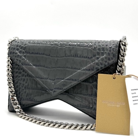 Michael Kors Collection Manhatta Medium Crocodile Embossed Patent Leather Bag - Picture 1 of 12